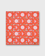 Load image into Gallery viewer, Hand-Rolled Linen/Cotton Pocket Square in Tomato/Pale Pink/Navy Floral

