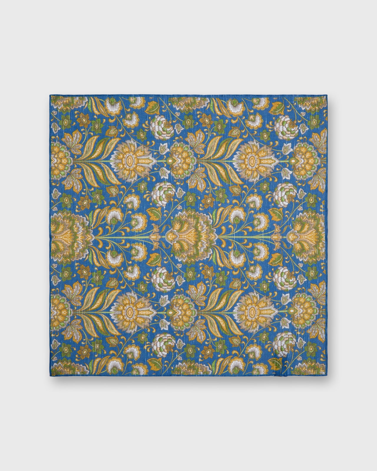 Hand-Rolled Linen/Cotton Pocket Square in Blue/Green/Yellow Floral