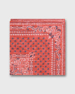 Load image into Gallery viewer, Hand-Rolled Linen/Cotton Pocket Square in Salmon/Navy Flower Paisley
