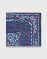 Load image into Gallery viewer, Hand-Rolled Linen/Cotton Pocket Square in Navy/Red Paisley
