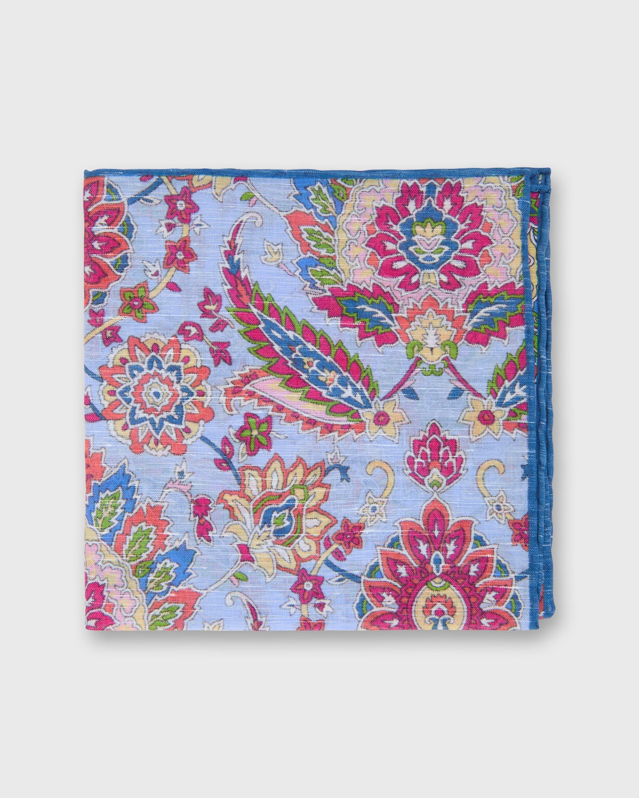 Hand-Rolled Linen/Cotton Pocket Square in Lilac/Multi Floral