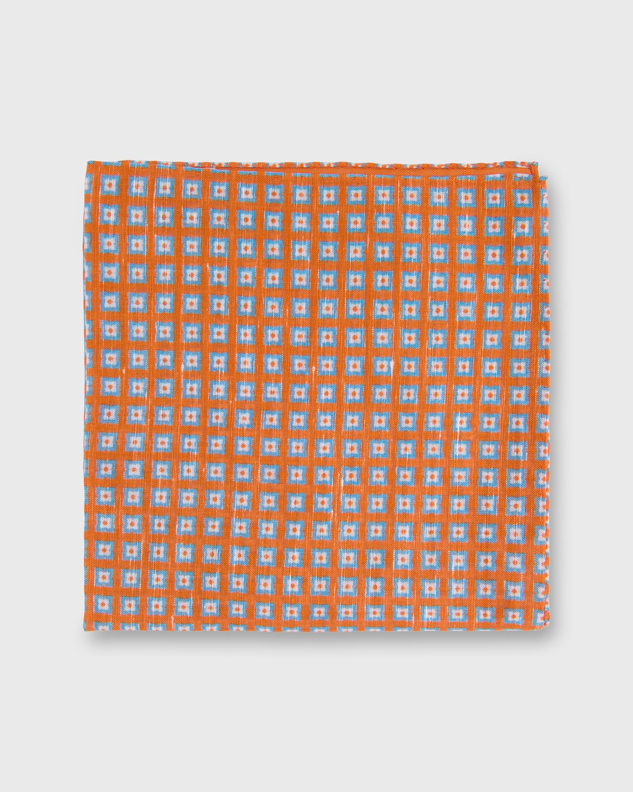 Hand-Rolled Linen/Cotton Pocket Square in Apricot/French Blue Foulard