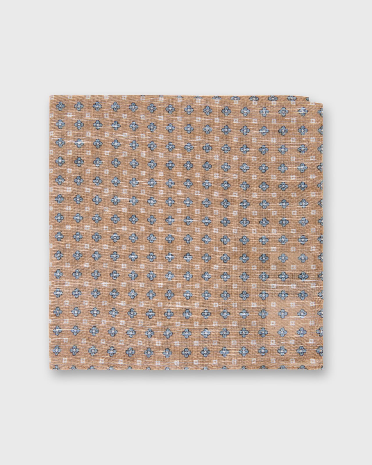 Hand-Rolled Linen/Cotton Pocket Square in Stone/Blue Flower
