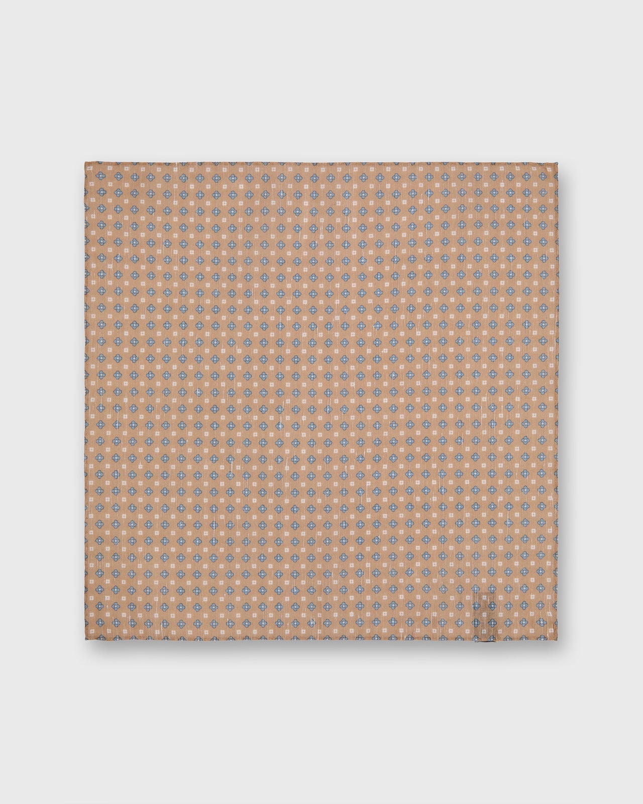 Hand-Rolled Linen/Cotton Pocket Square in Stone/Blue Flower