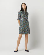Load image into Gallery viewer, Elbow-Sleeved Frill Dress in Navy/Multi Fairytale Forest Liberty Fabric
