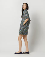 Load image into Gallery viewer, Elbow-Sleeved Frill Dress in Navy/Multi Fairytale Forest Liberty Fabric
