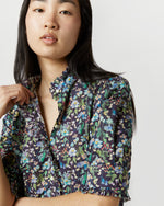 Load image into Gallery viewer, Elbow-Sleeved Frill Dress in Navy/Multi Fairytale Forest Liberty Fabric

