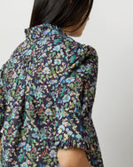 Load image into Gallery viewer, Elbow-Sleeved Frill Dress in Navy/Multi Fairytale Forest Liberty Fabric
