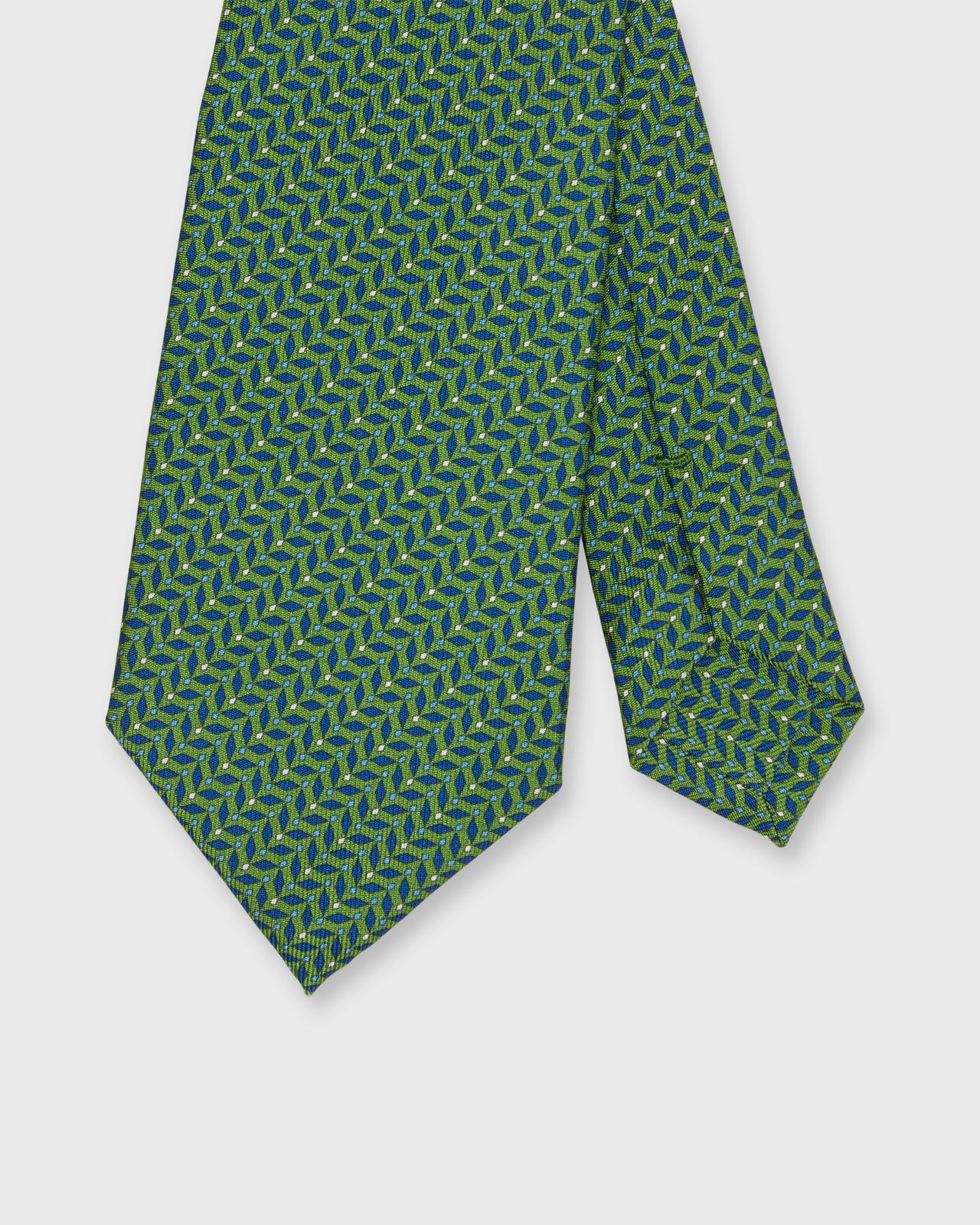 Silk Print Tie in Fern/Blue Diamonds