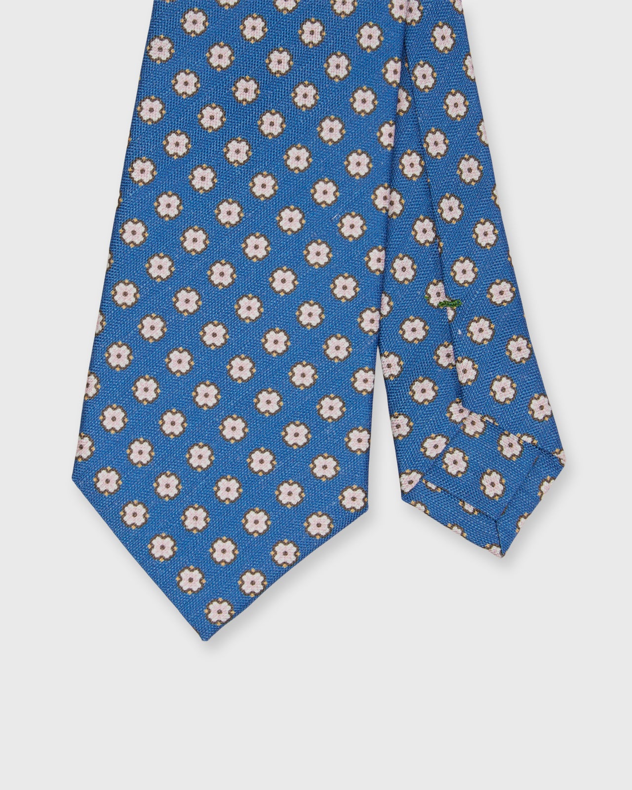 Silk/Linen Print Tie in Blue/Pale Pink Foulard