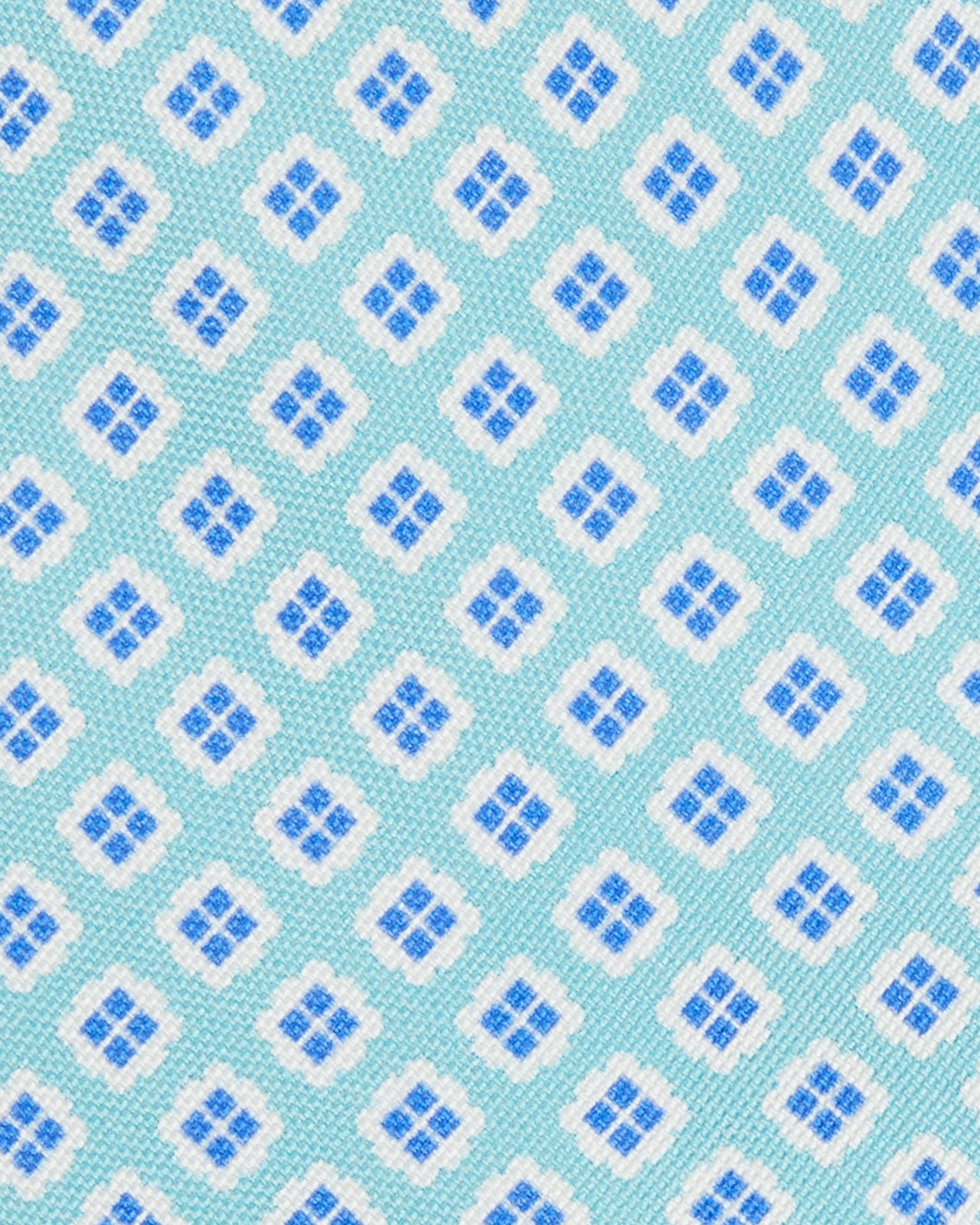 Silk Print Tie in Aqua/Blue Square Foulard