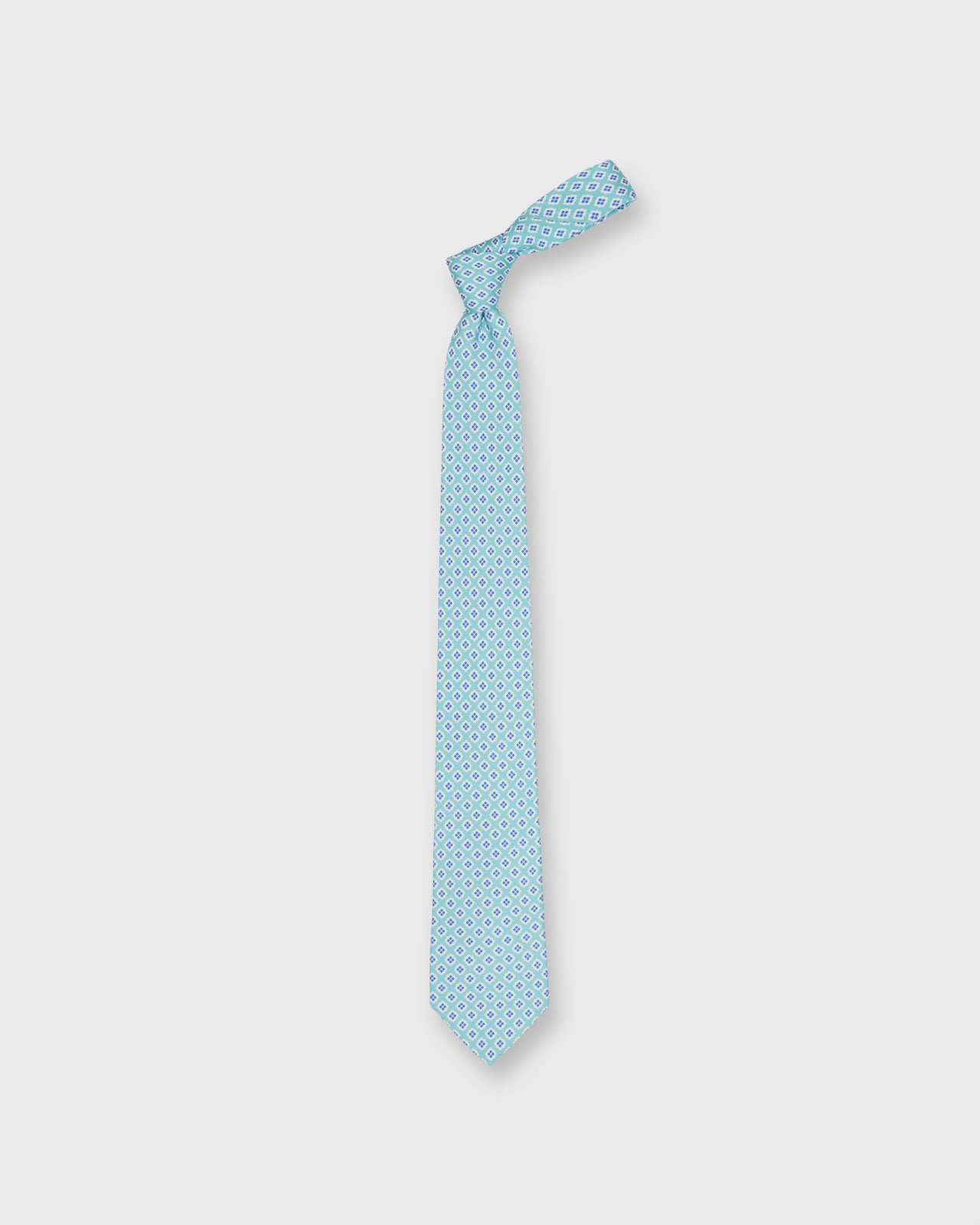 Silk Print Tie in Aqua/Blue Square Foulard