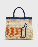 Load image into Gallery viewer, Small Breton Dog Tote in Natural/Blue
