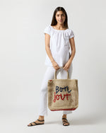 Load image into Gallery viewer, Large Bon Jour Tote in Natural/Blue/Red
