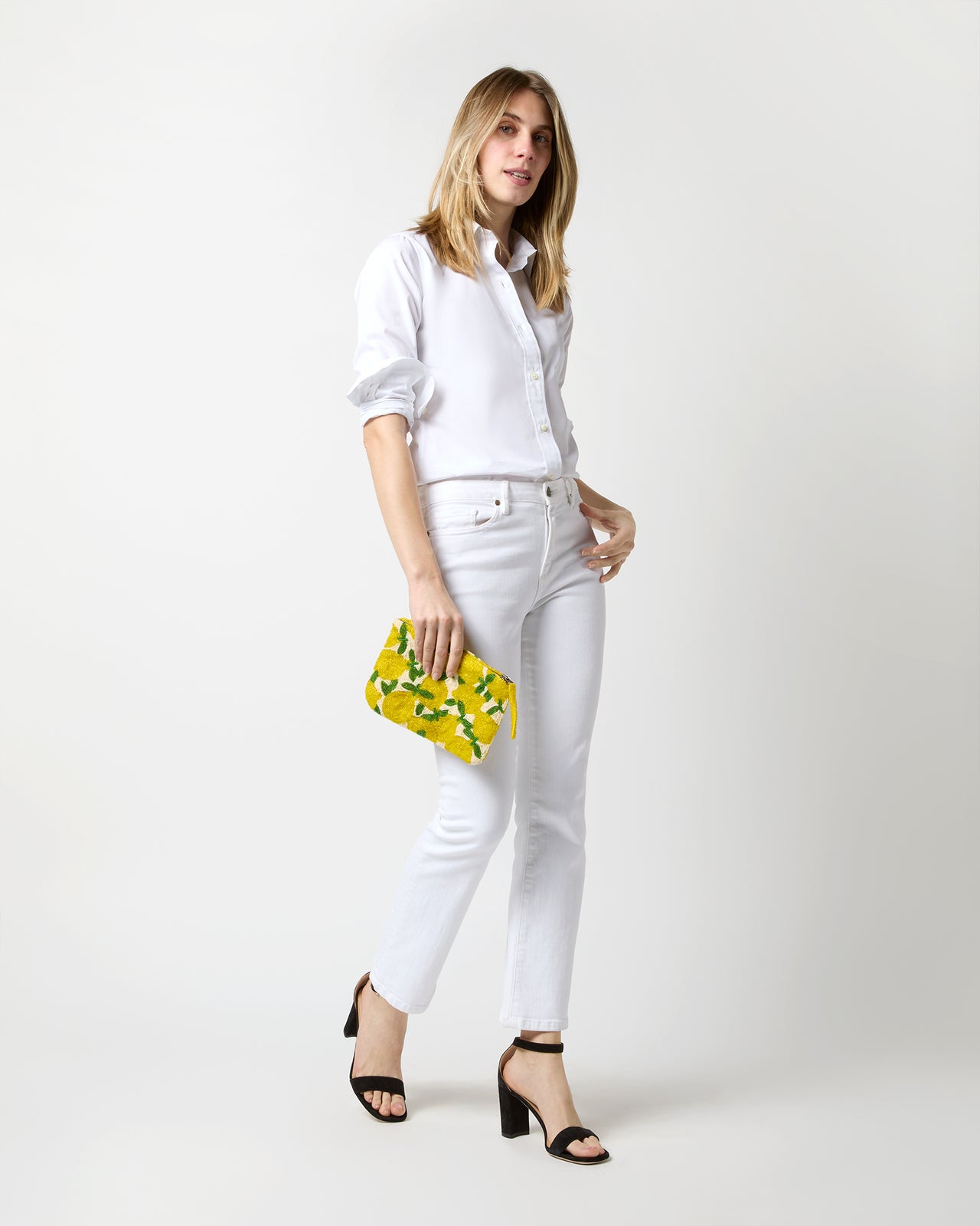 Lemon Beaded Clutch in Yellow/Green