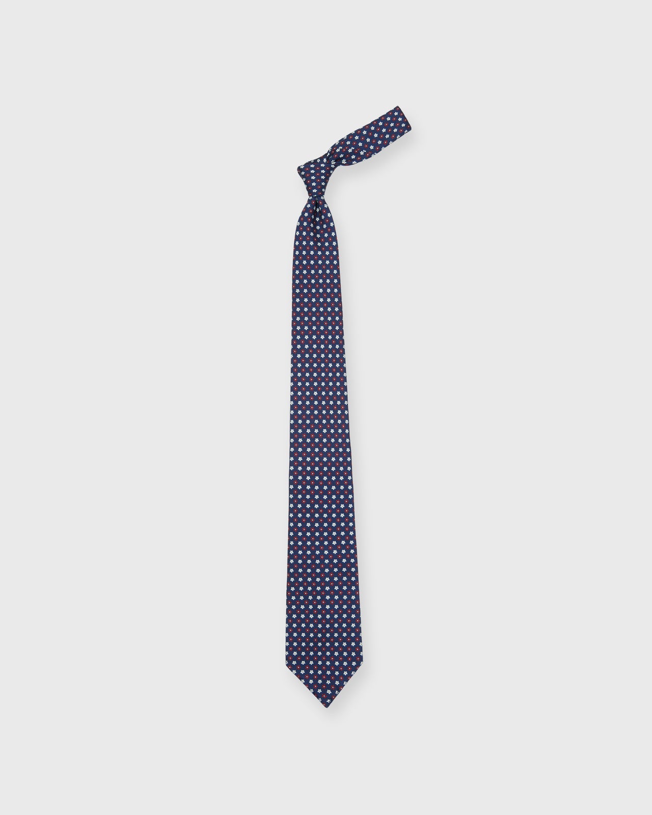 Silk Print Tie in Navy/Red/Bone Flower