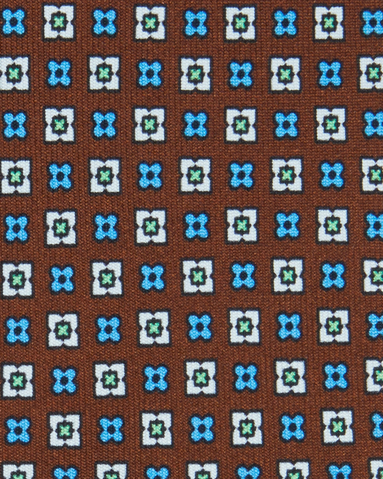 Silk Print Tie in Brown/Sky/Olive Foulard