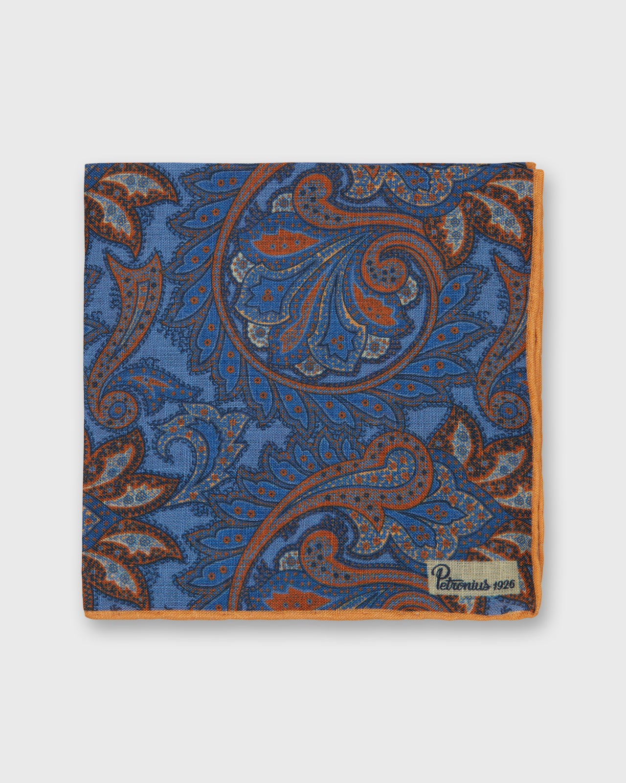 Linen Pocket Square in Blue/Brick Paisley