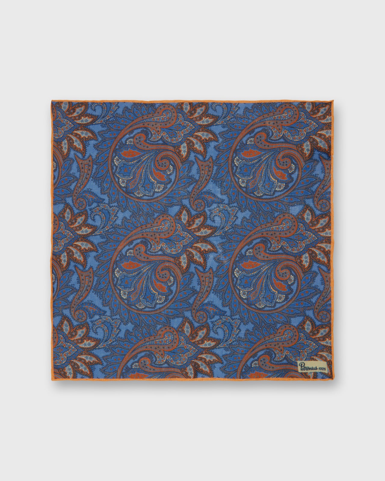 Linen Pocket Square in Blue/Brick Paisley
