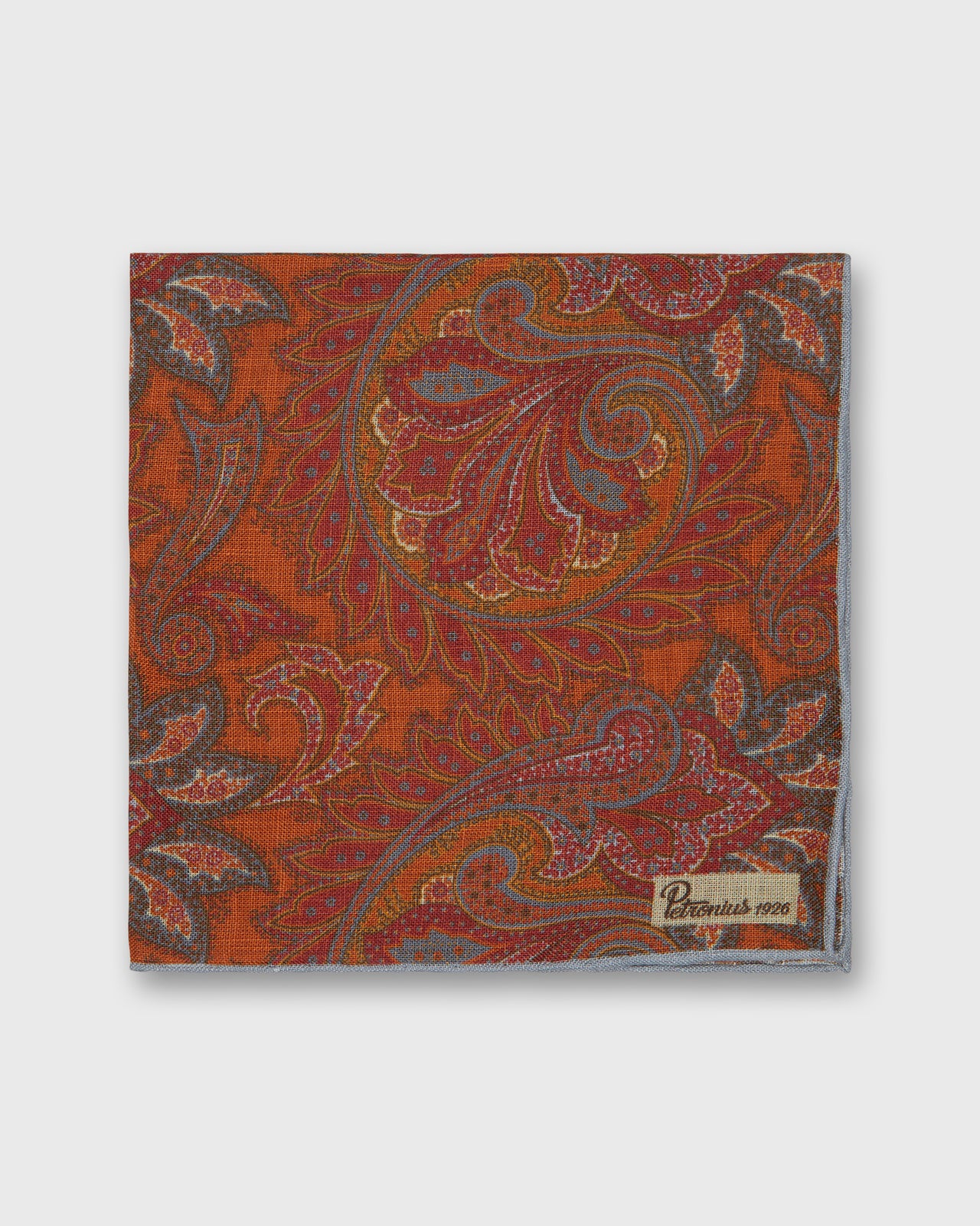 Linen Pocket Square in Brick/Sienna Paisley