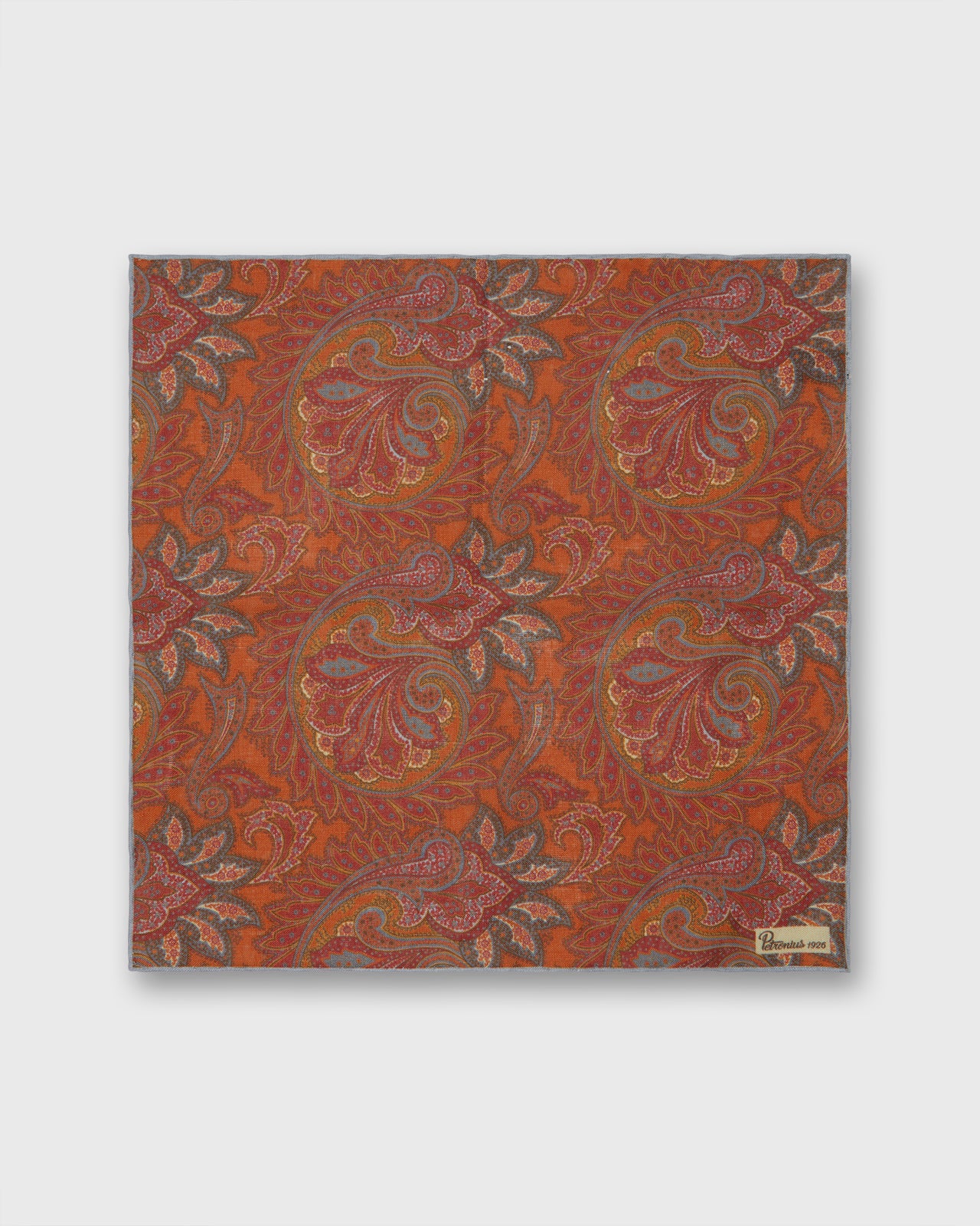 Linen Pocket Square in Brick/Sienna Paisley