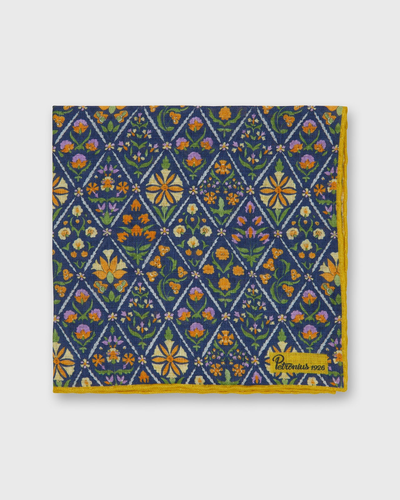Linen Pocket Square in Navy Multi Mosaic