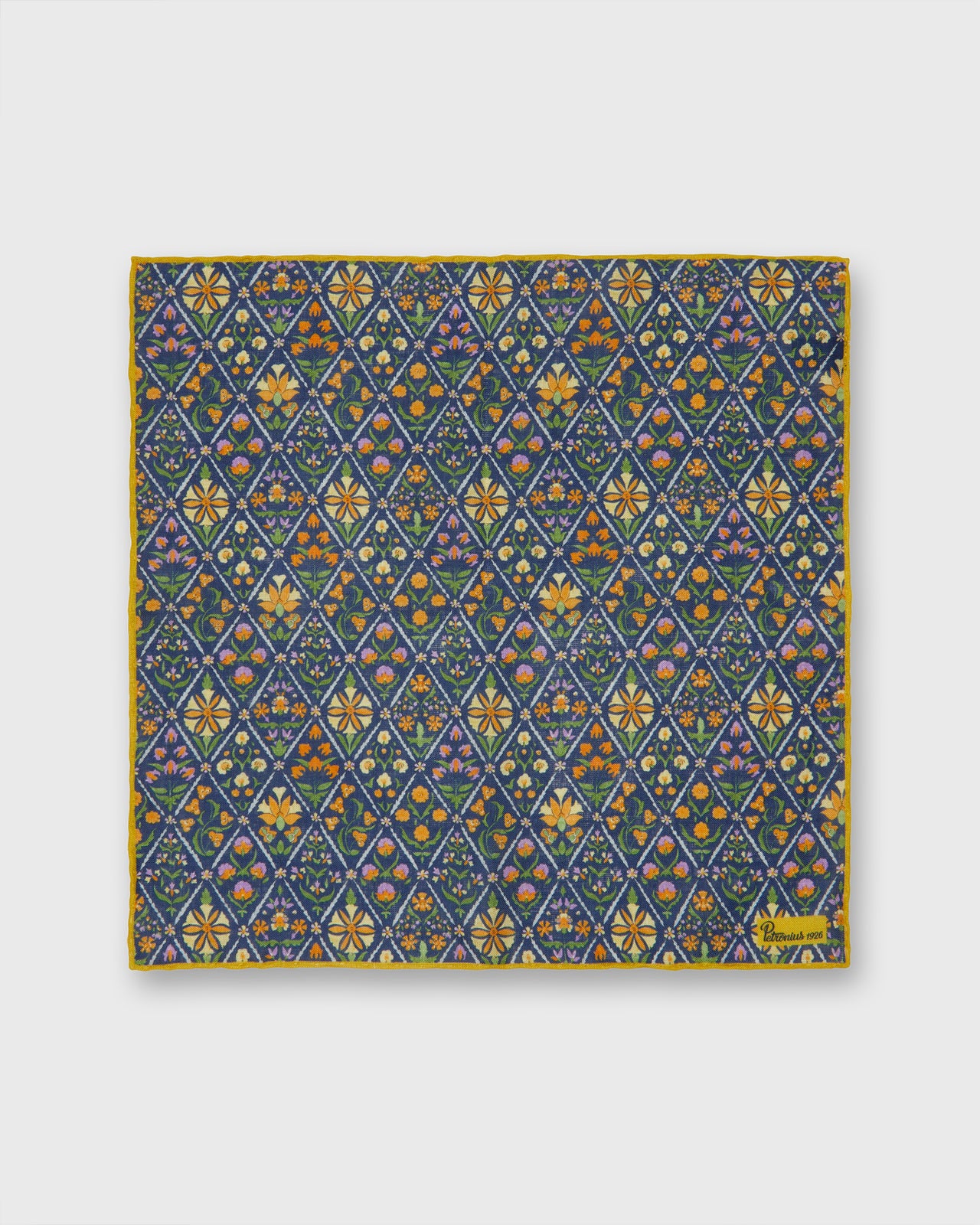 Linen Pocket Square in Navy Multi Mosaic