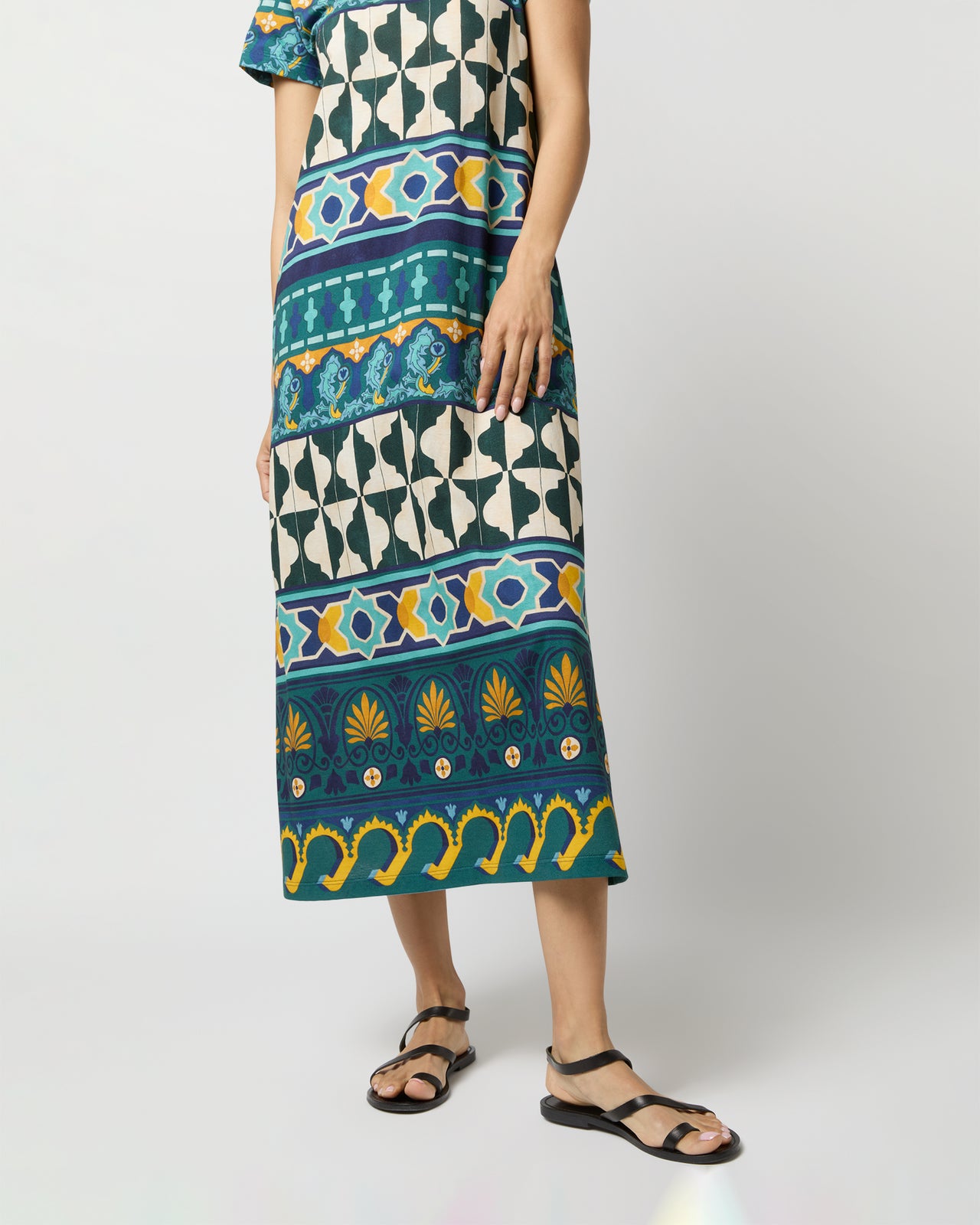 Sporty Swing Dress in Emerald Casareale Barré Cotton Jersey