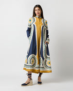 Load image into Gallery viewer, Sundowner Dress in Blue Mudejar Placée Cotton Popeline
