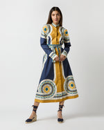 Load image into Gallery viewer, Sundowner Dress in Blue Mudejar Placée Cotton Popeline
