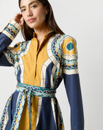 Load image into Gallery viewer, Sundowner Dress in Blue Mudejar Placée Cotton Popeline
