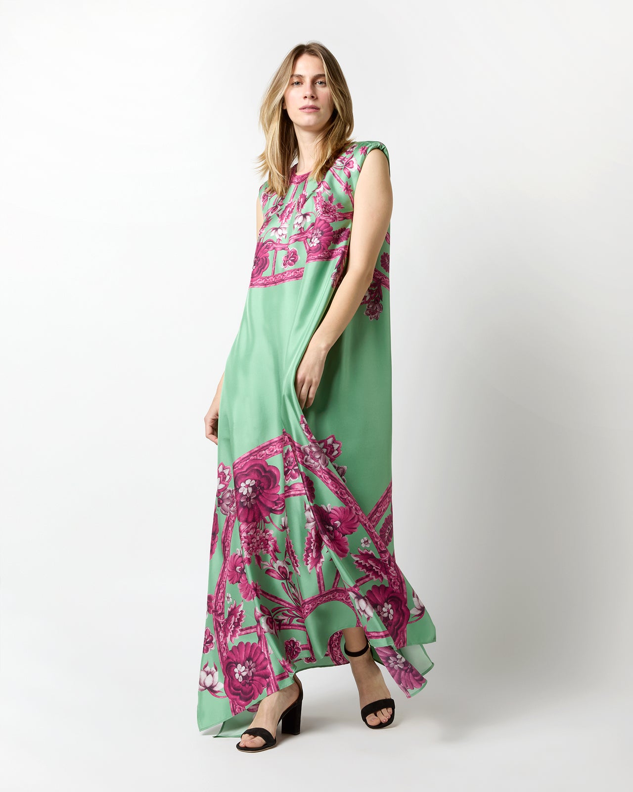 San Carlo Dress in Aquamarine Zodiac Placée Silk Twill
