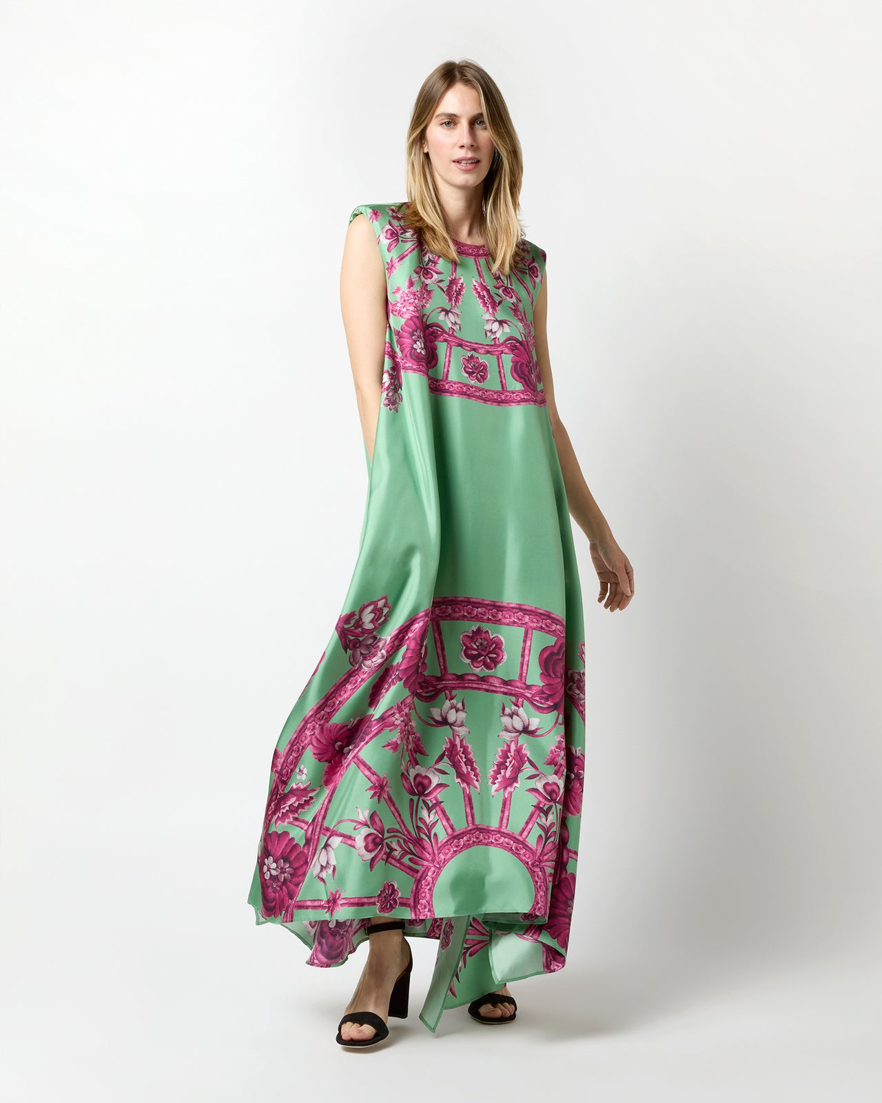 San Carlo Dress in Aquamarine Zodiac Placée Silk Twill