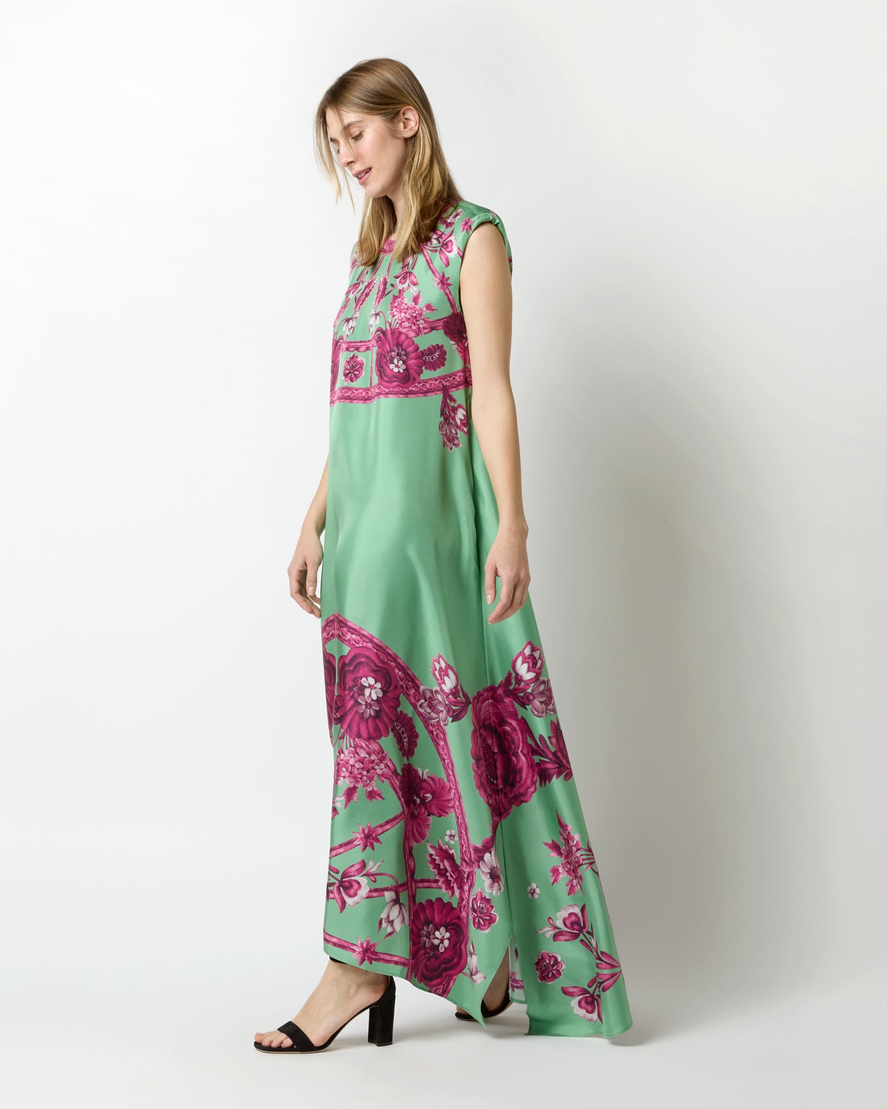 San Carlo Dress in Aquamarine Zodiac Placée Silk Twill