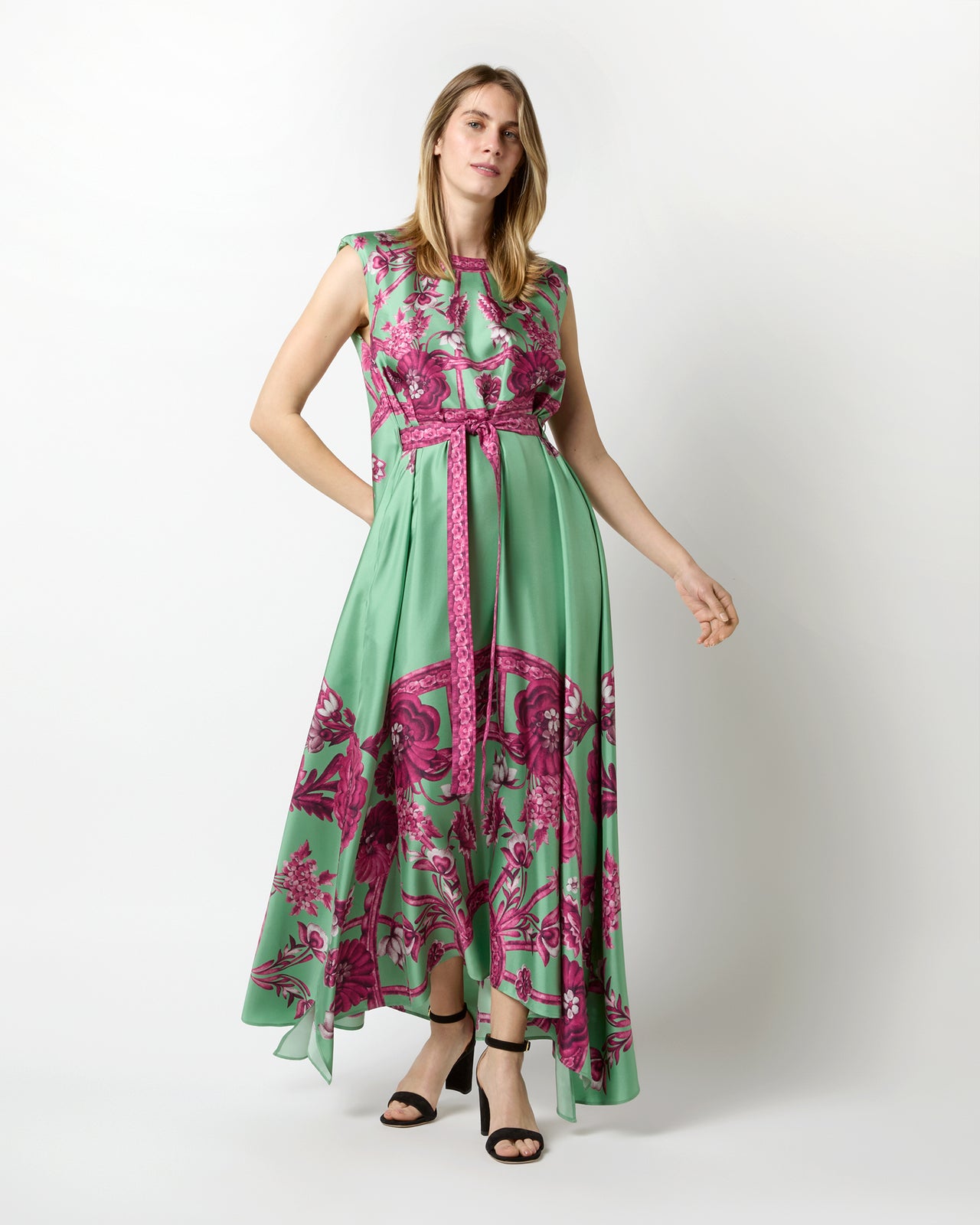 San Carlo Dress in Aquamarine Zodiac Placée Silk Twill