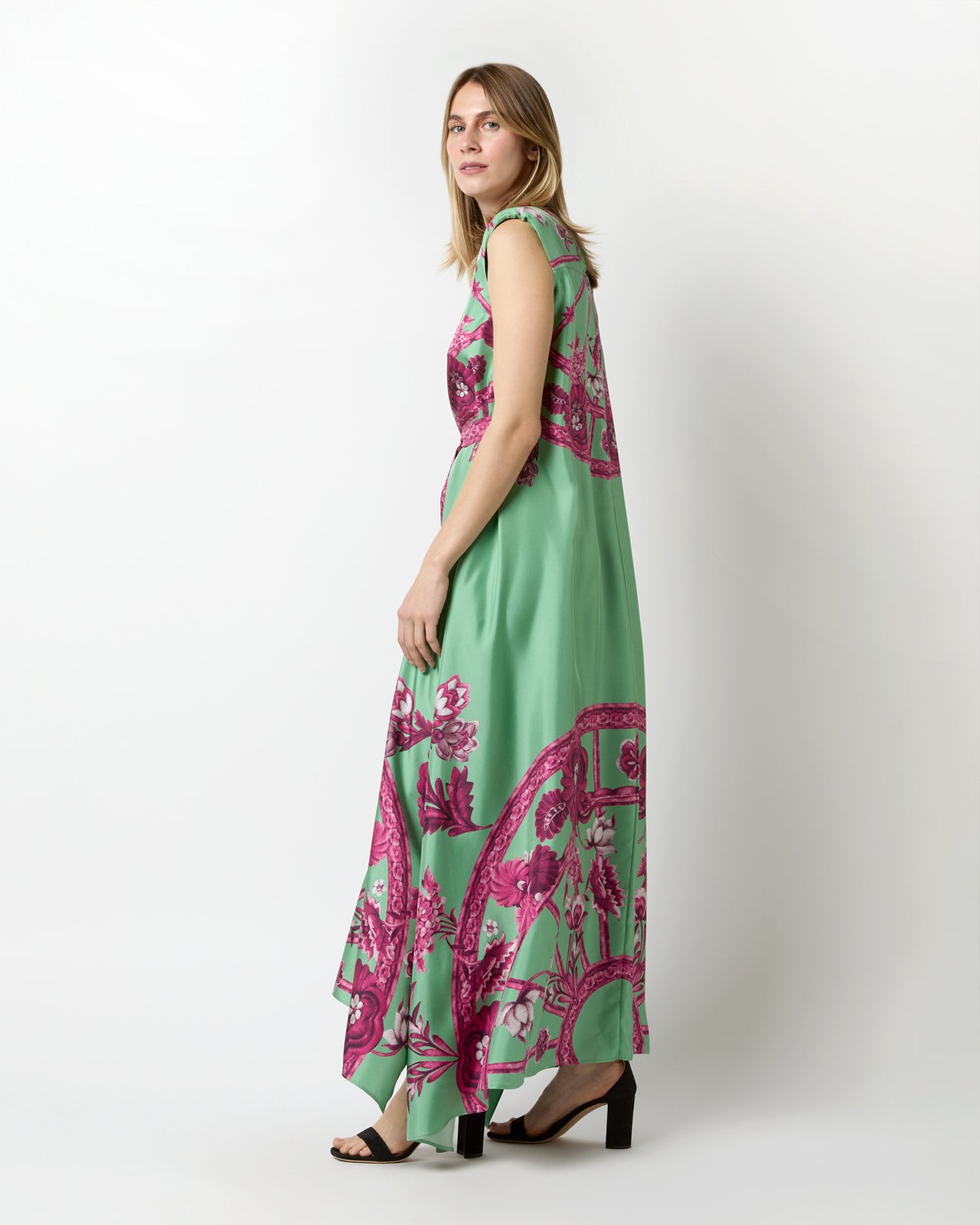 San Carlo Dress in Aquamarine Zodiac Placée Silk Twill
