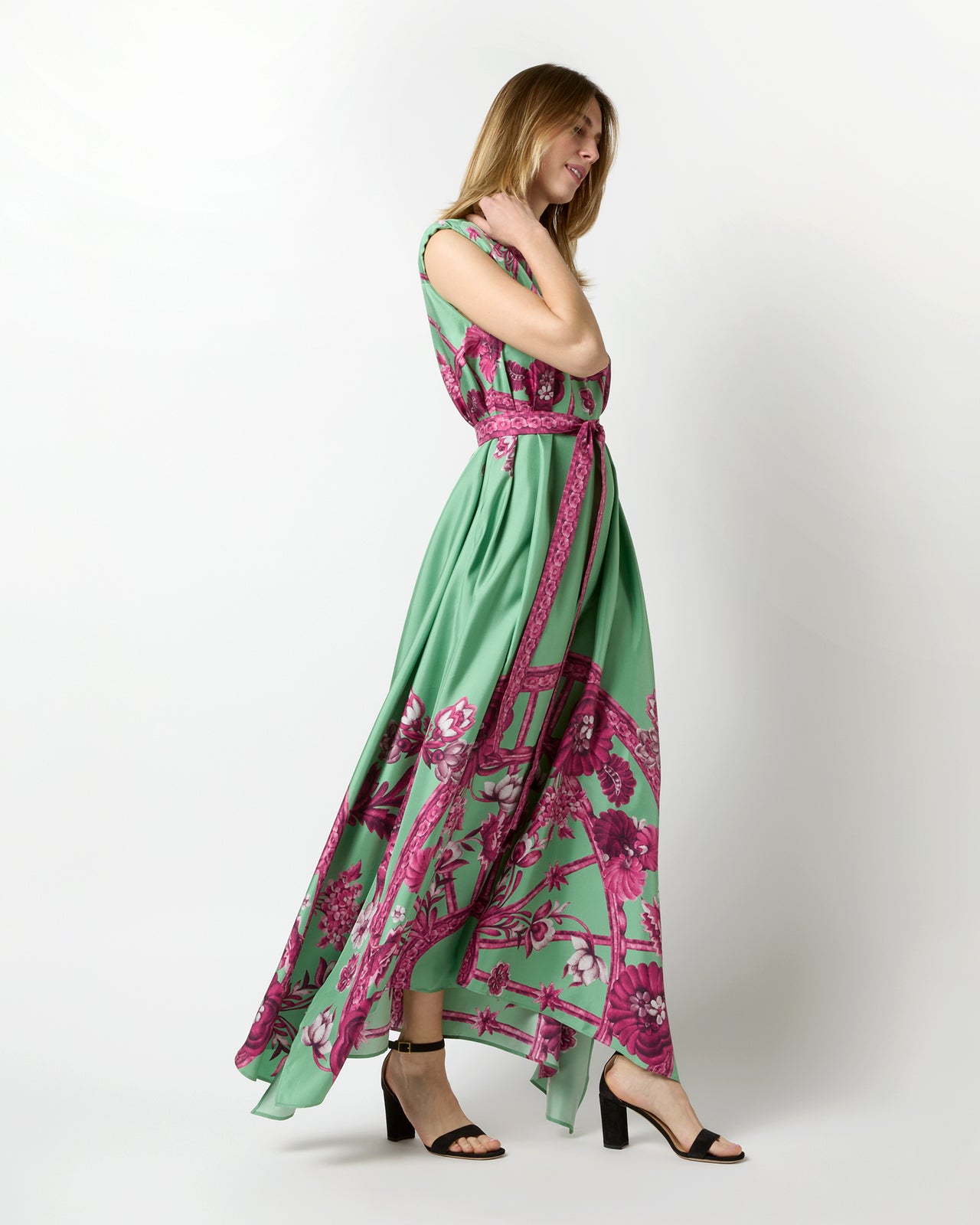 San Carlo Dress in Aquamarine Zodiac Placée Silk Twill
