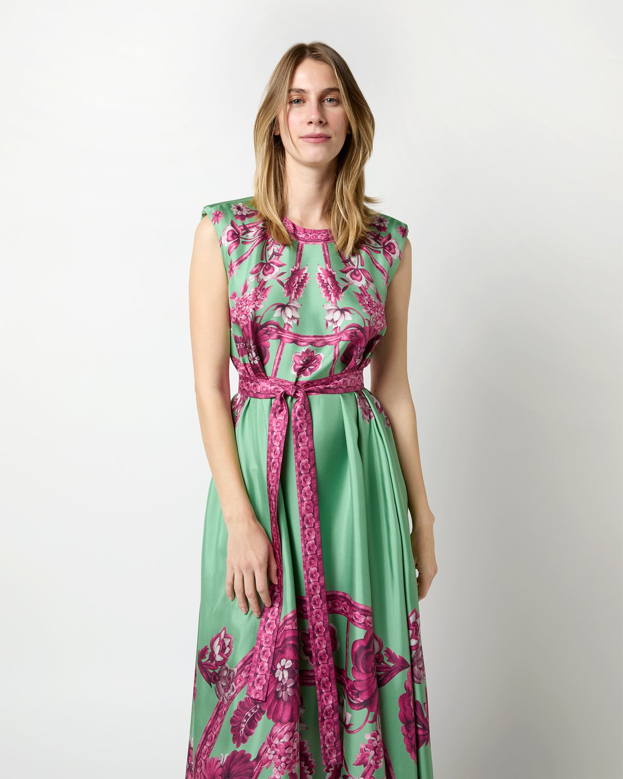San Carlo Dress in Aquamarine Zodiac Placée Silk Twill