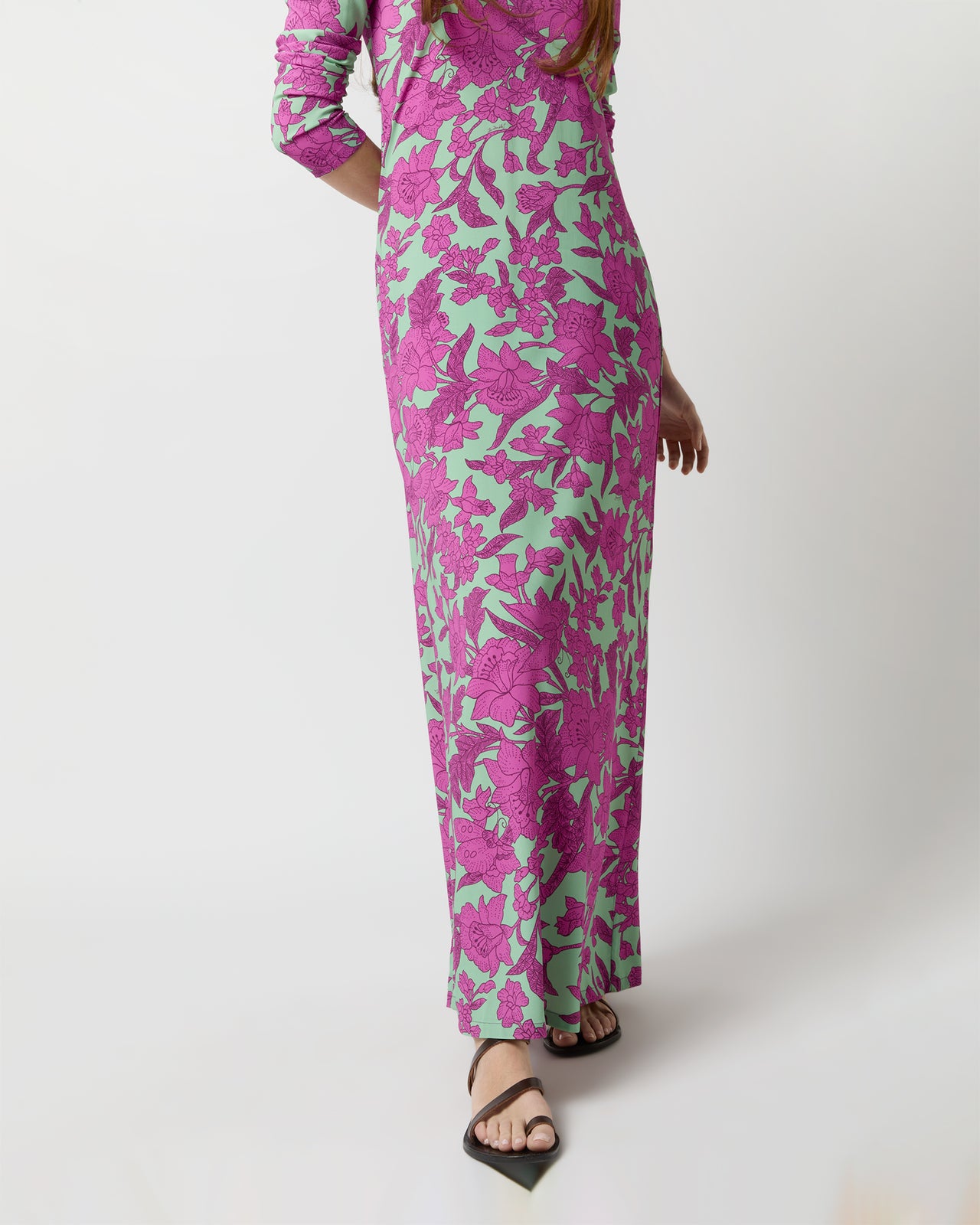 Long Sleeve Swing Dress in Aquamarine Zodiac Placée Viscose Sablé