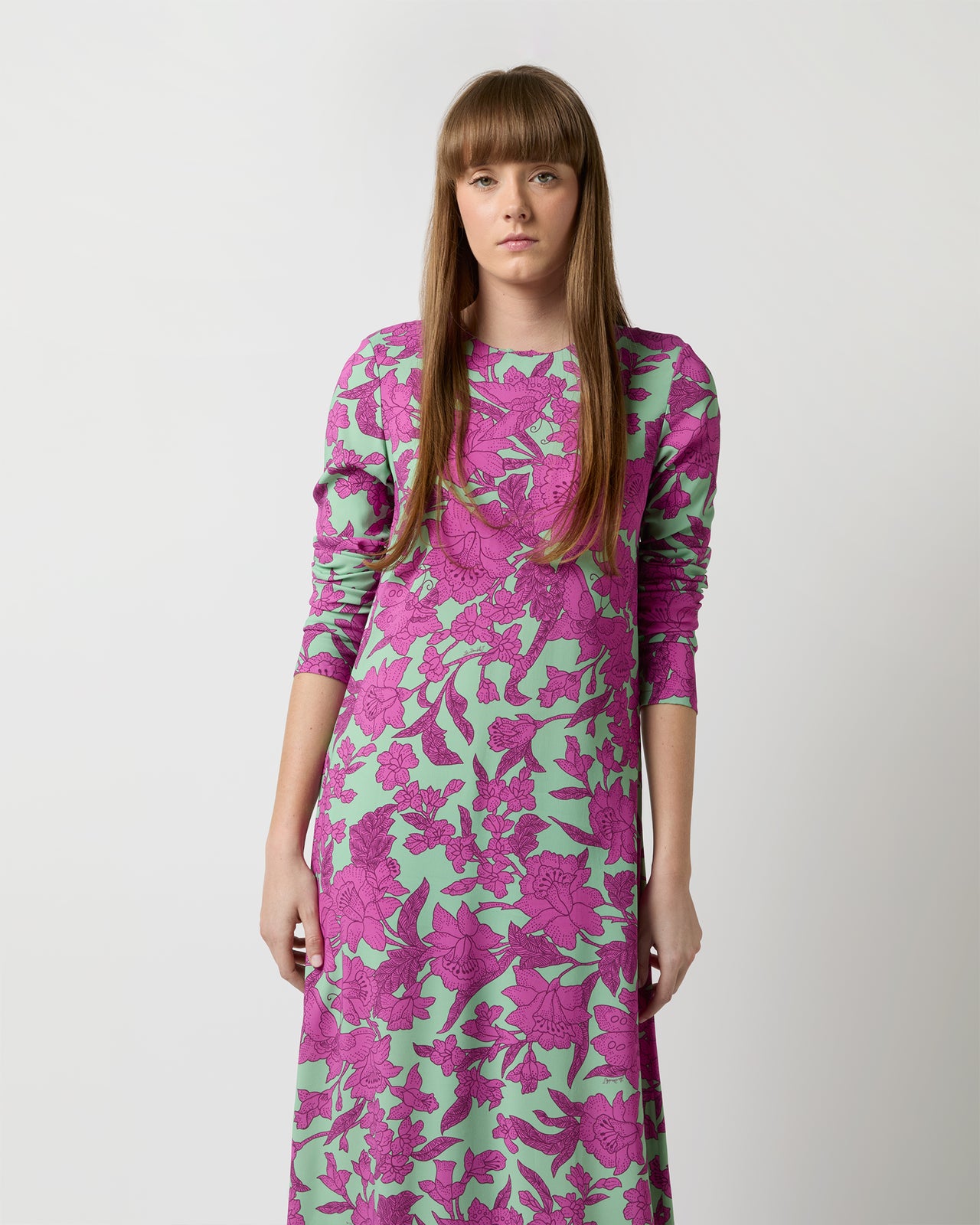 Long Sleeve Swing Dress in Aquamarine Zodiac Placée Viscose Sablé