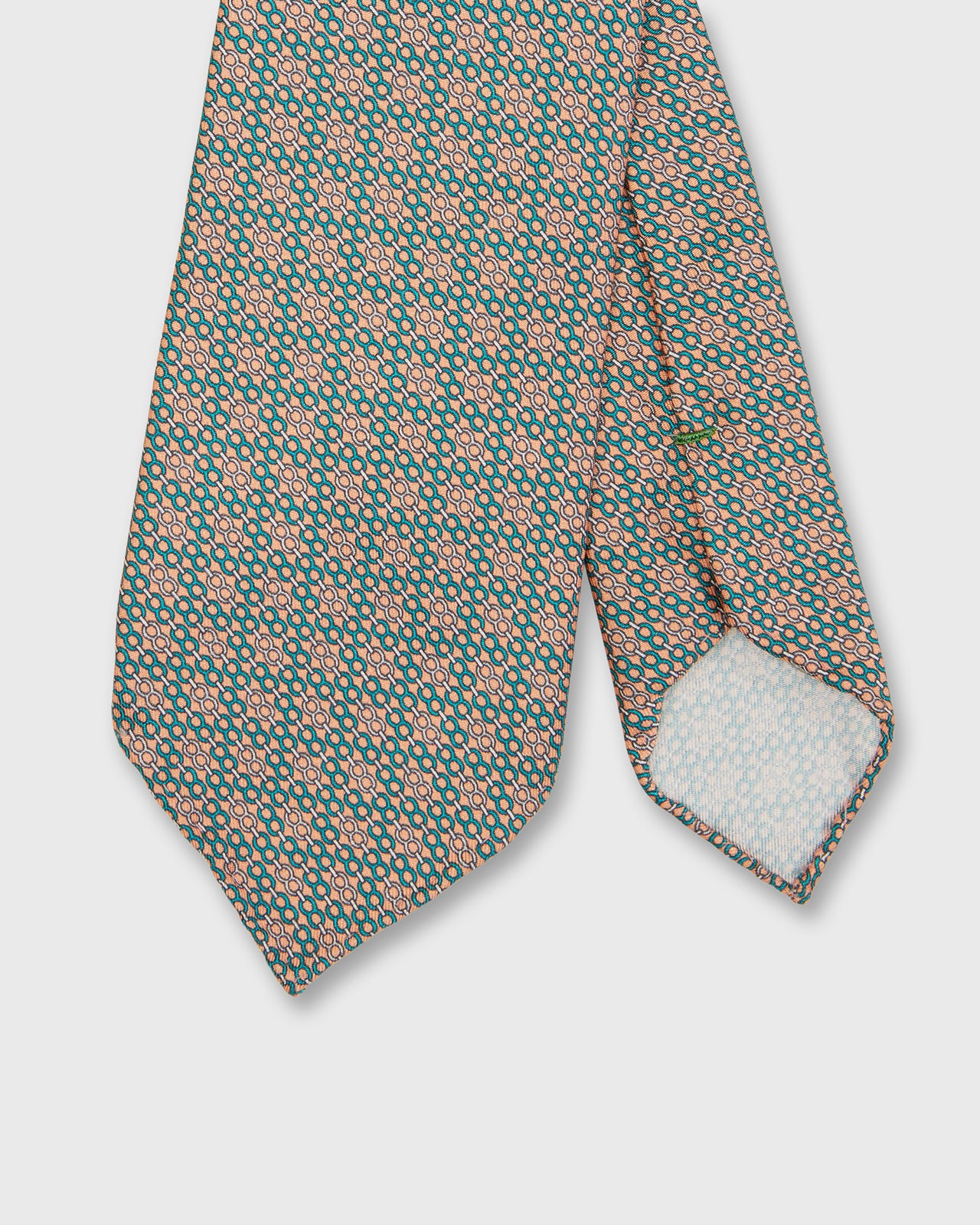 Silk Print Tie in Peach/Green/Bone Chain