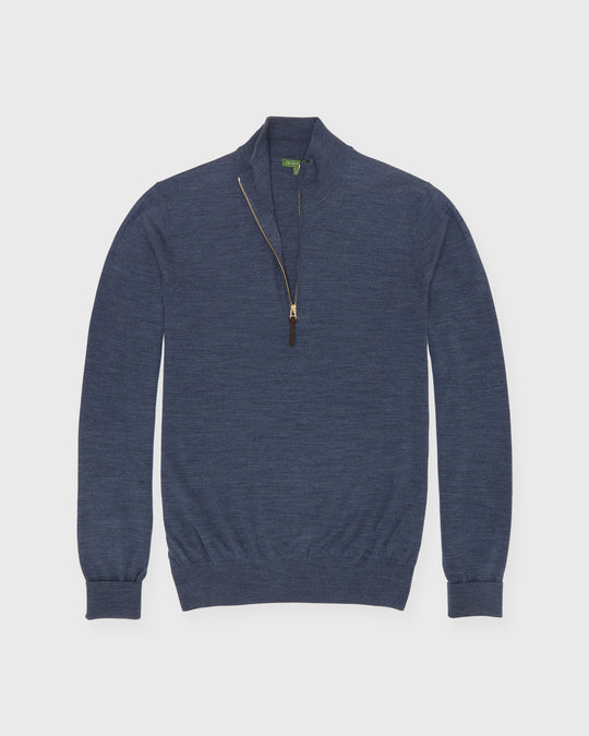 Fine-Gauge Half-Zip Sweater in Air Force Blue Escorial Wool