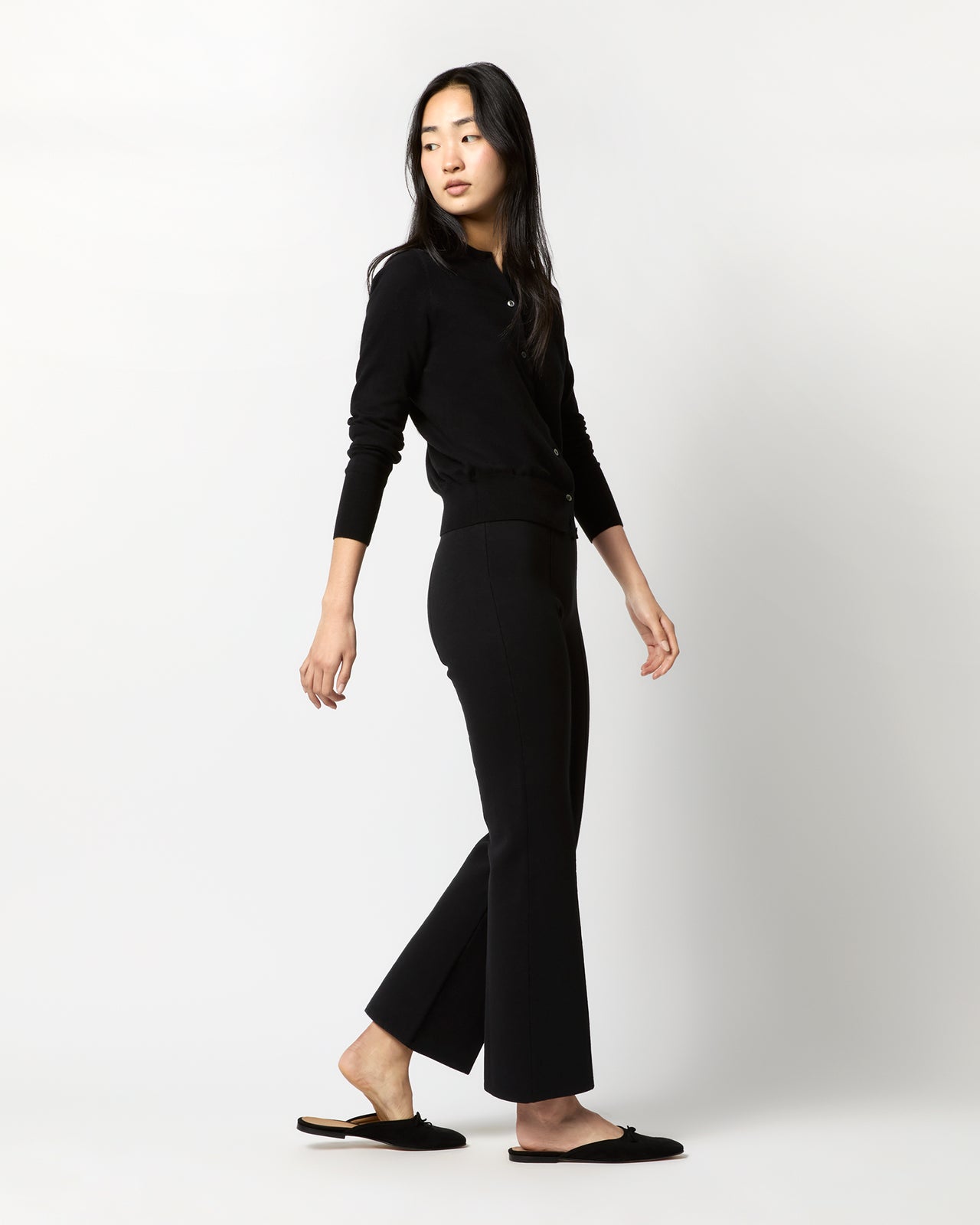 Lara Knit Flare Cropped Pant in Black Supima Cotton