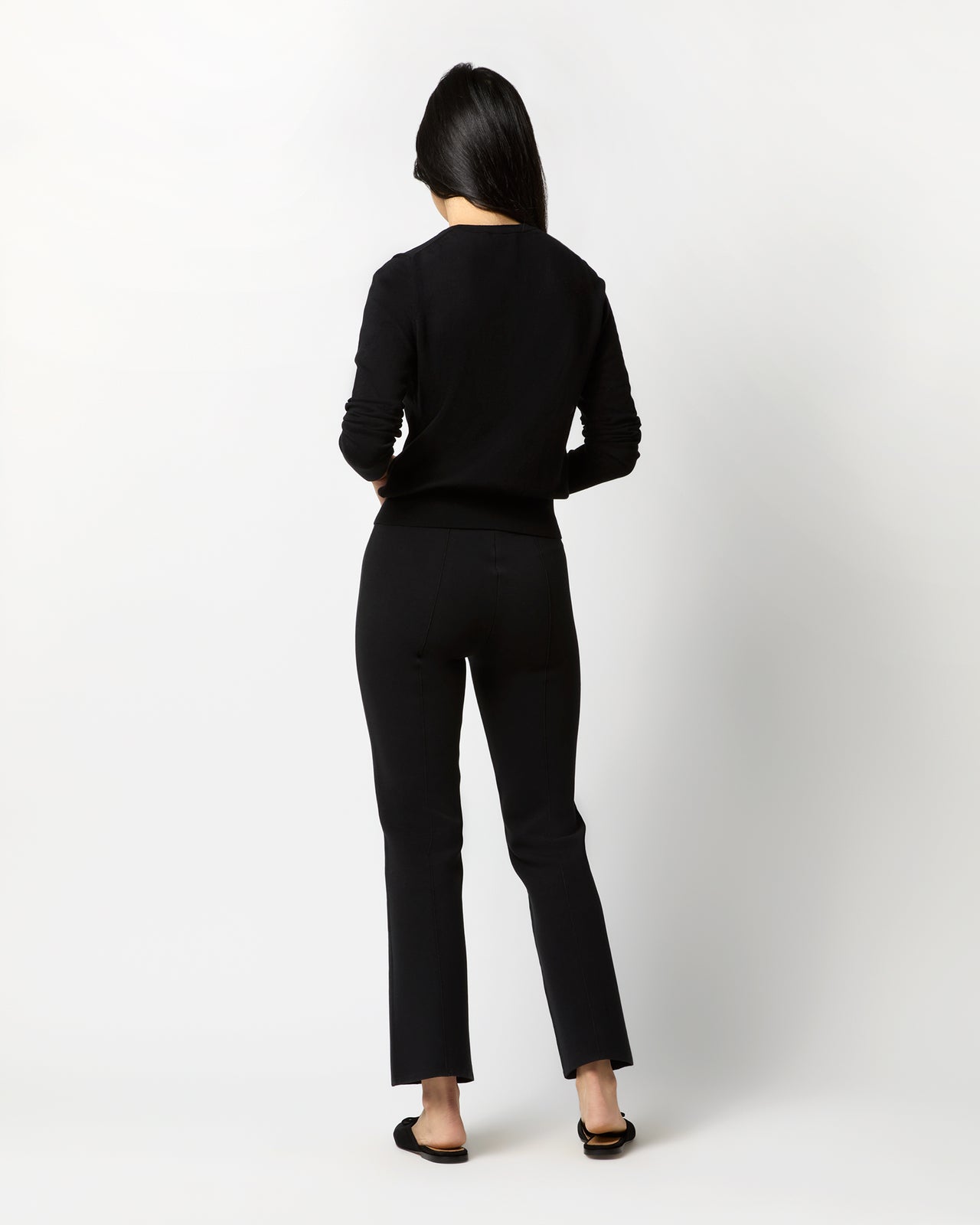 Lara Knit Flare Cropped Pant in Black Supima Cotton