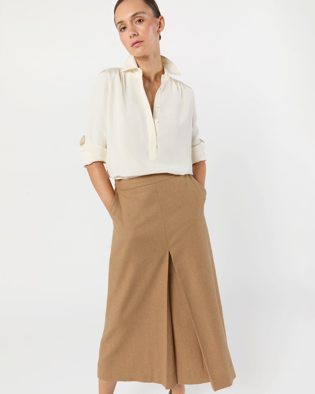Natalia Blouse in Ivory Silk Crepe de Chine