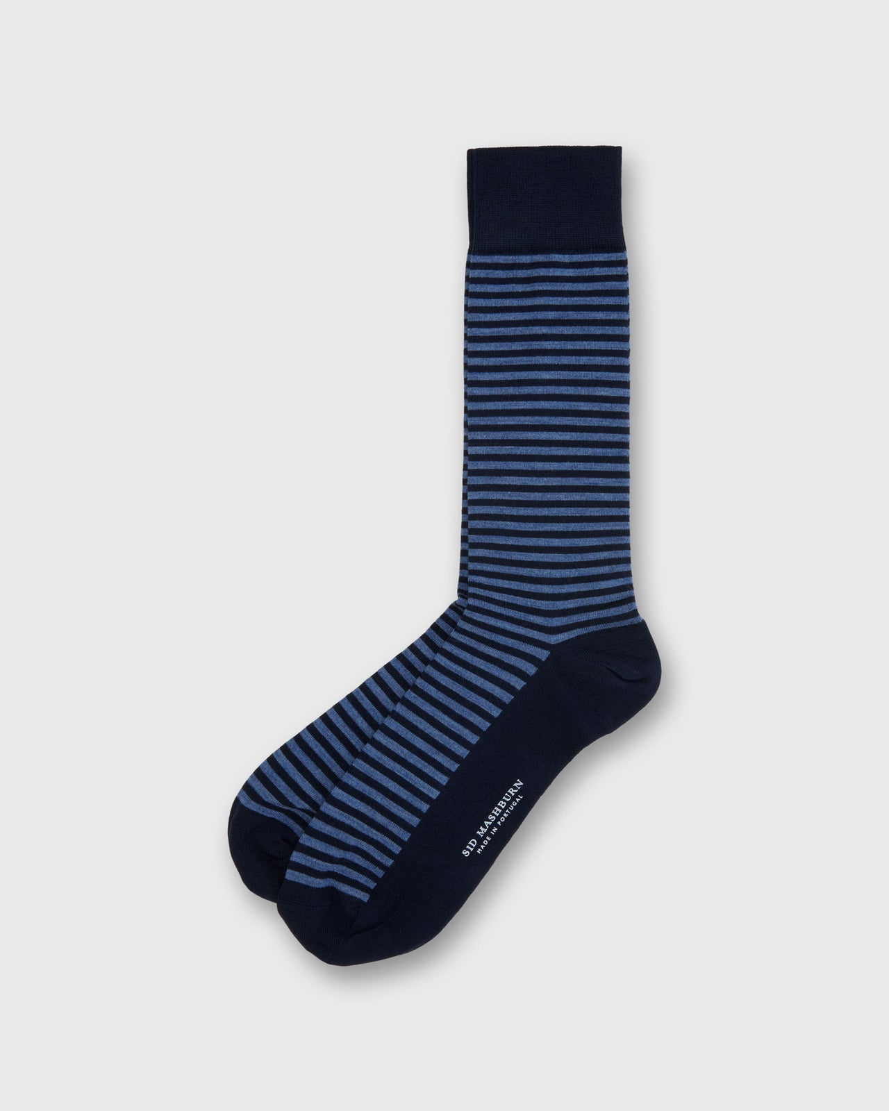 Striped Trouser Dress Socks in Navy/Heather Blue Extra Fine Merino