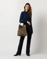 Load image into Gallery viewer, Large Hobo Bag in Beige/Black Zebra Calf Hair
