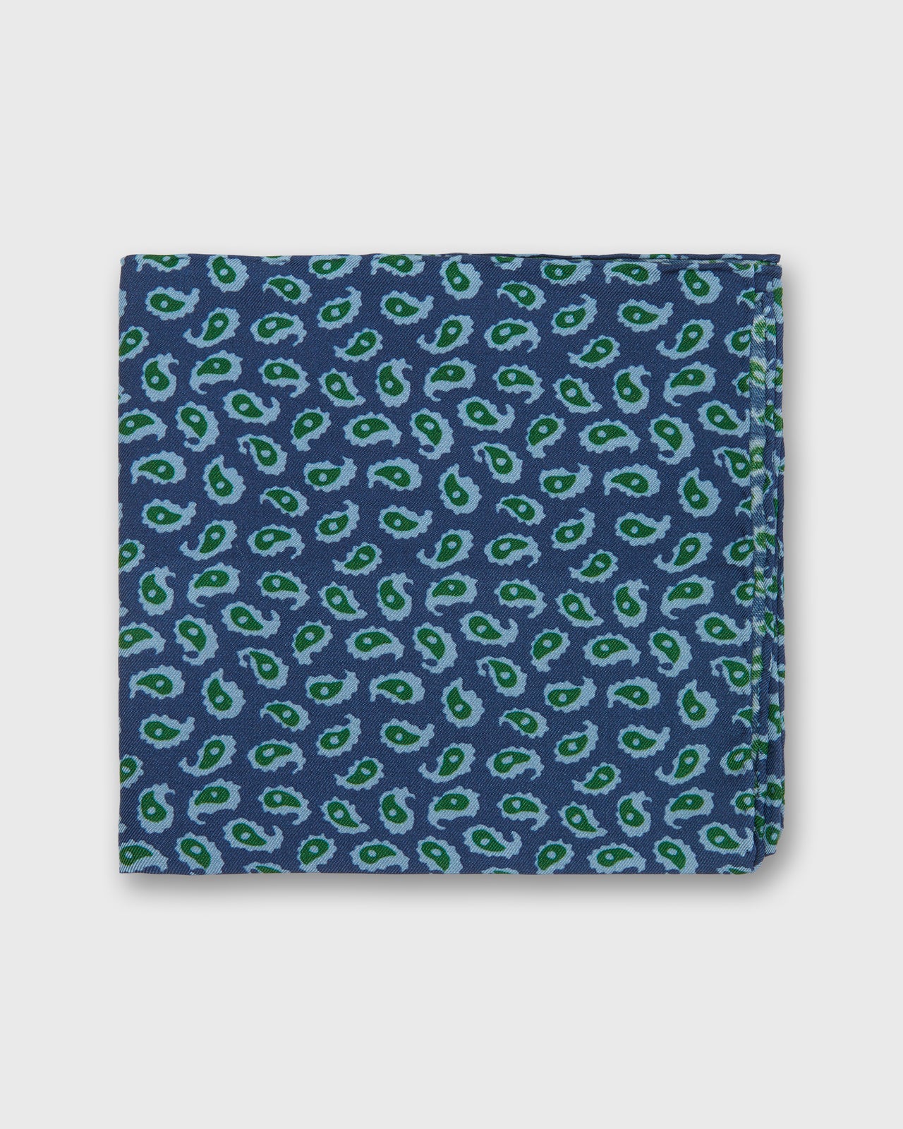 Hand-Rolled Wool Pocket Square in Midnight/Moss Large Flower