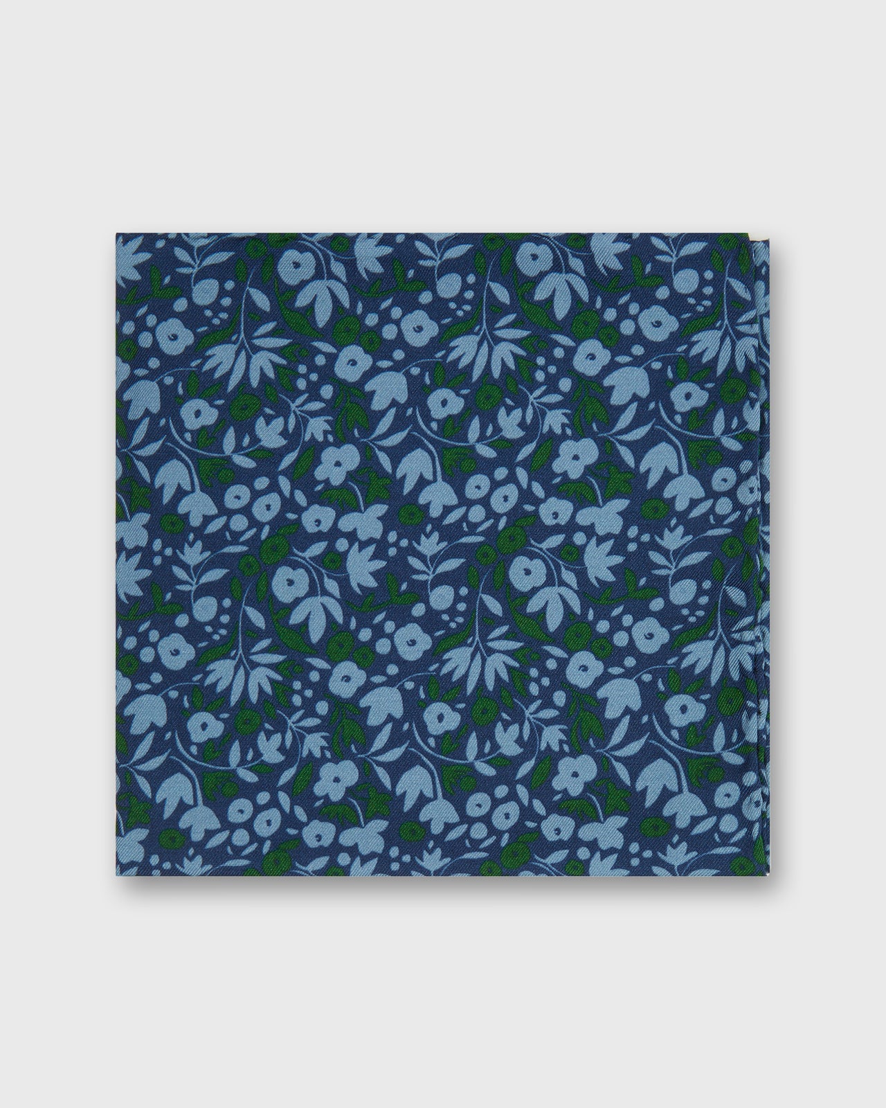 Hand-Rolled Wool Pocket Square in Midnight/Moss Floral