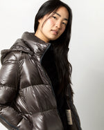 Load image into Gallery viewer, Shiny Nylon Long Coat in Charcoal

